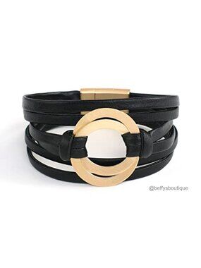 Handmade Leather Wrap Bracelet Circle Charm Boho Cuff Bangle Gift
